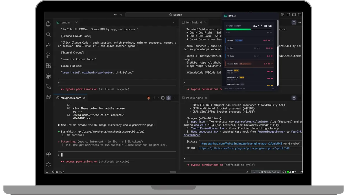 RAMBar: A macOS menu bar RAM monitor for developers