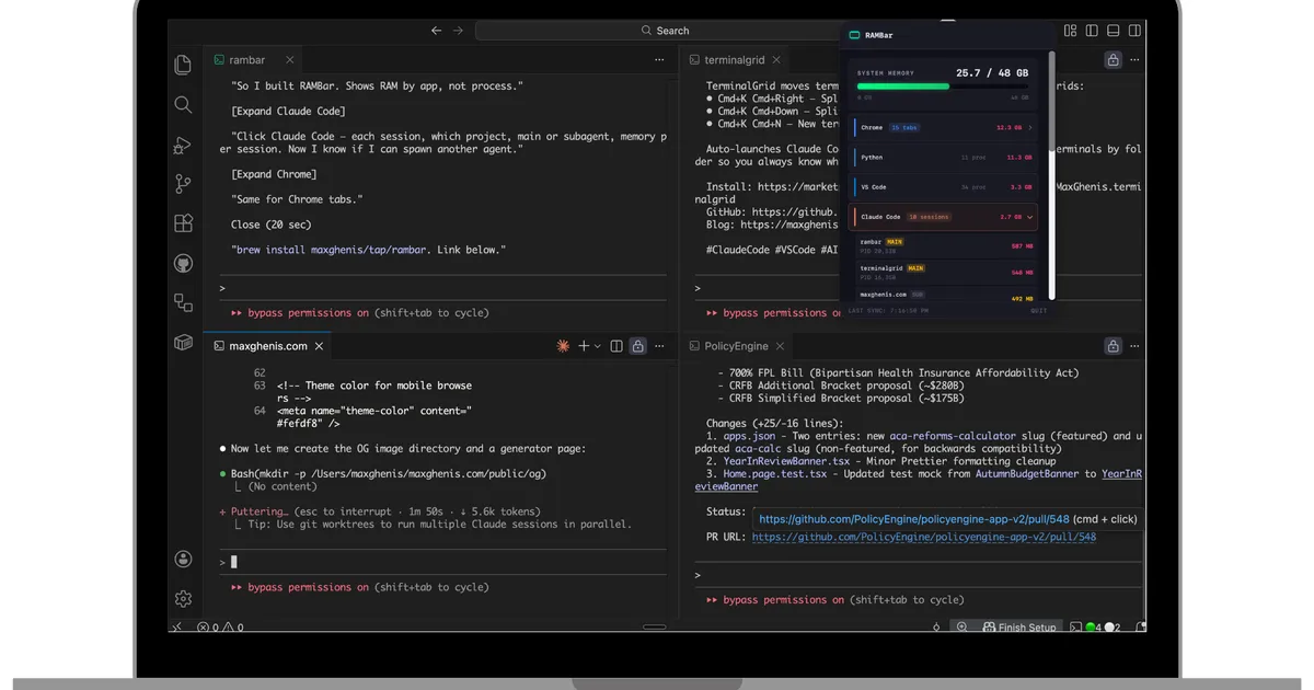 RAMBar: A macOS menu bar RAM monitor for developers