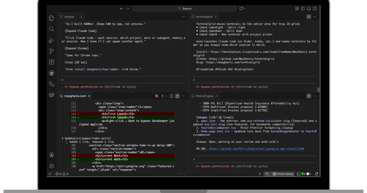 TerminalGrid: Turn VS Code into a Claude Code superterminal